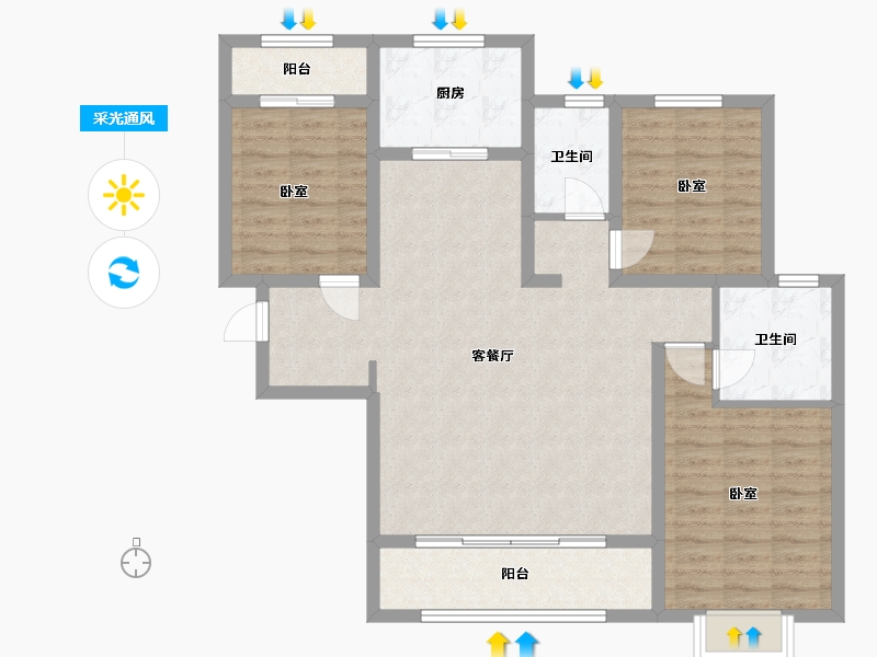 陕西省-渭南市-蒲城汇邦中央公馆-101.39-户型库-采光通风