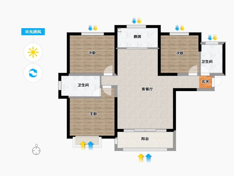 陕西省-宝鸡市-世纪景元东区-108.00-户型库-采光通风