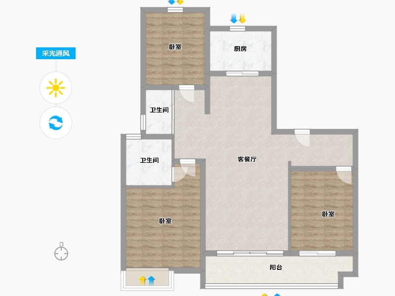 陕西省-渭南市-蒲城龙记观园-102.00-户型库-采光通风