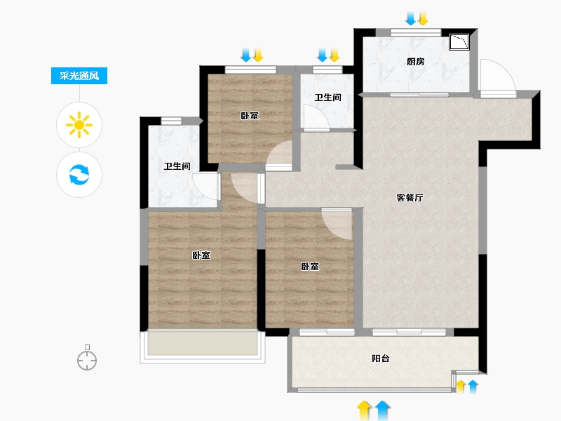 江苏省-徐州市-绿地运河小镇-88.00-户型库-采光通风