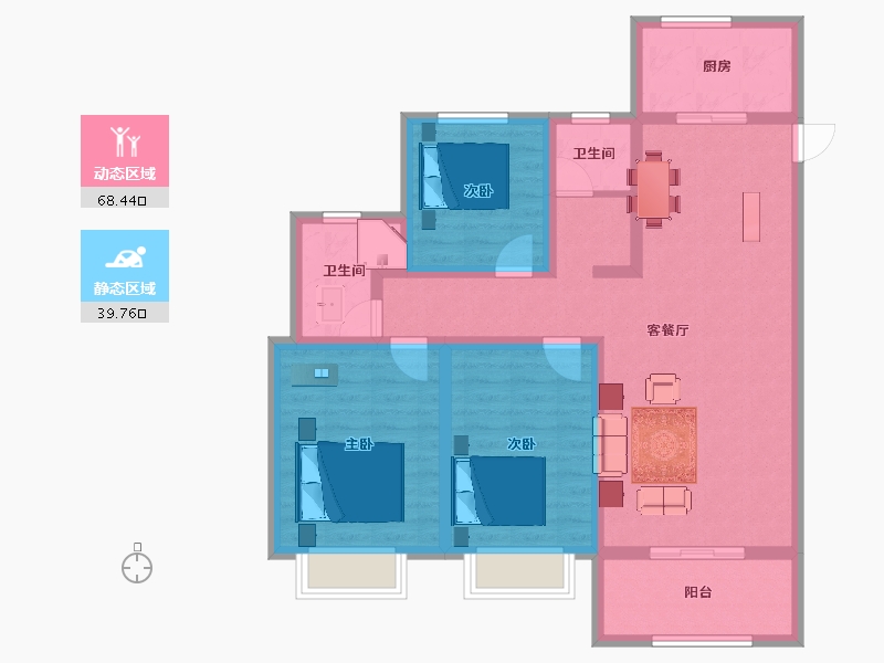 陕西省-宝鸡市-泰森亿佳苑-95.85-户型库-动静分区