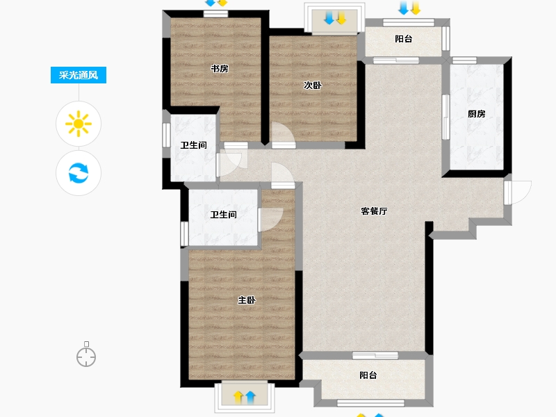 陕西省-西安市-星雨华府-103.04-户型库-采光通风