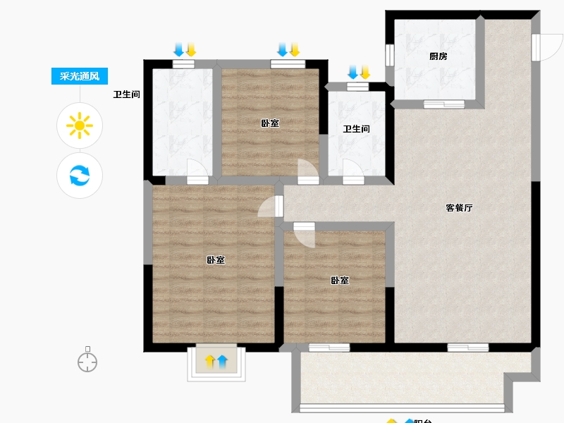 江苏省-无锡市-时光玖境-92.00-户型库-采光通风