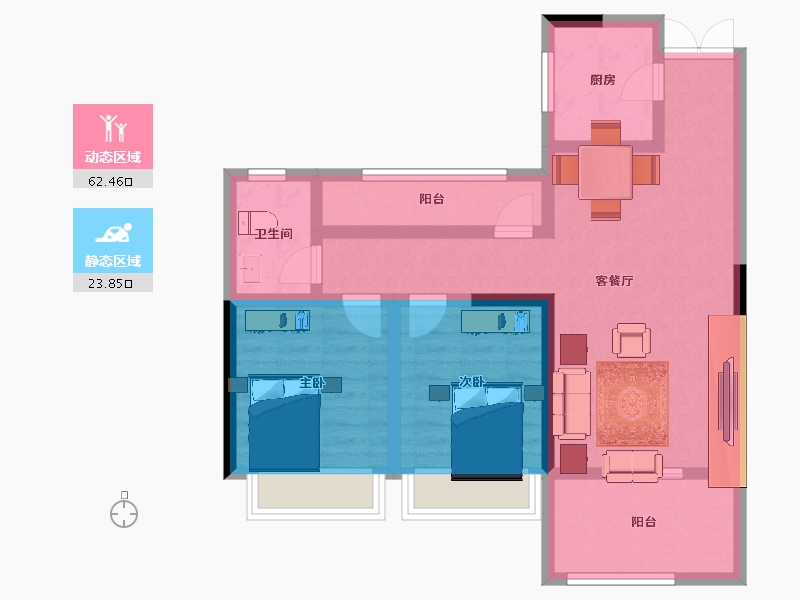 陕西省-宝鸡市-泰森亿佳苑-75.71-户型库-动静分区