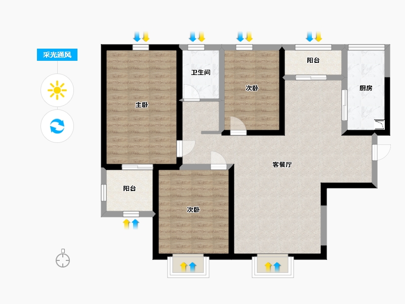 陕西省-西安市-星雨华府-95.00-户型库-采光通风