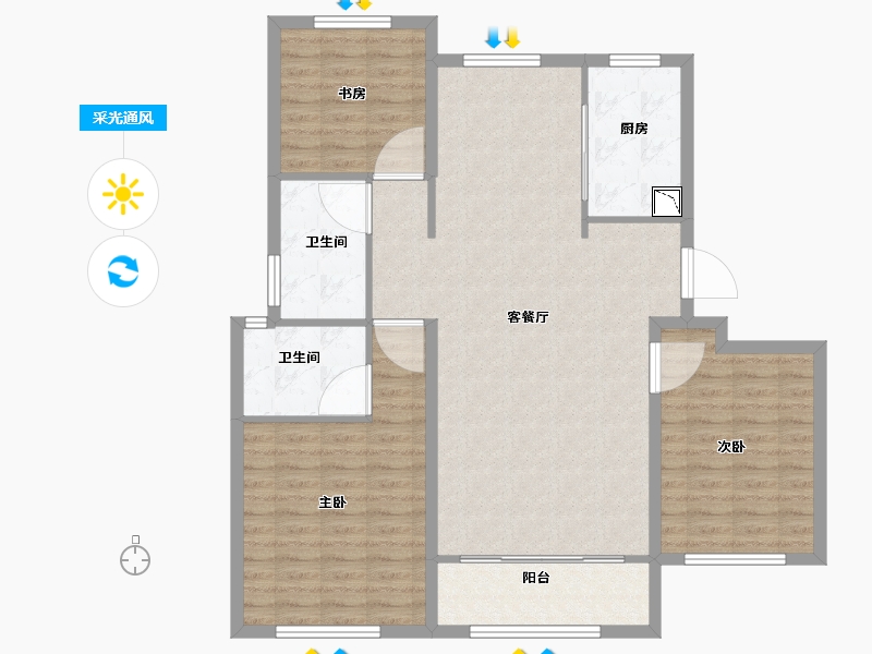 山东省-烟台市-中海悦公馆-111.01-户型库-采光通风