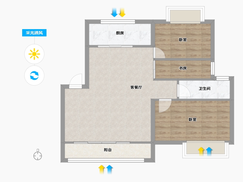 安徽省-宿州市-拂晓壹號·西城广场-68.25-户型库-采光通风