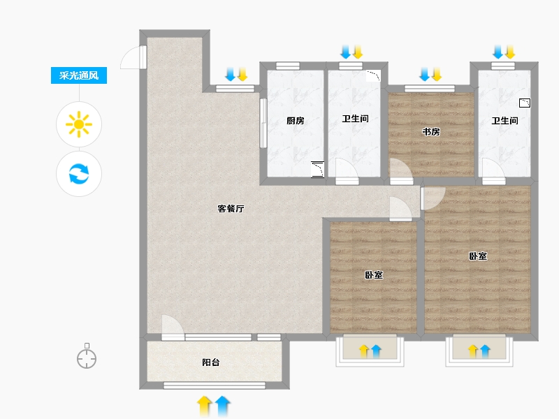 陕西省-渭南市-富力城-109.99-户型库-采光通风