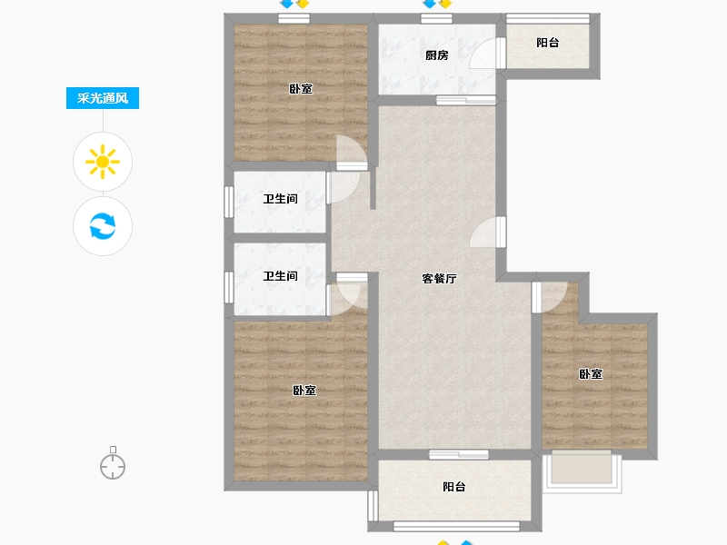 陕西省-渭南市-兰亭观邸-91.03-户型库-采光通风