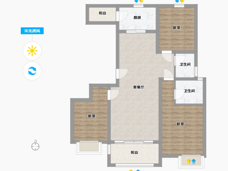 陕西省-渭南市-兰亭观邸-85.33-户型库-采光通风