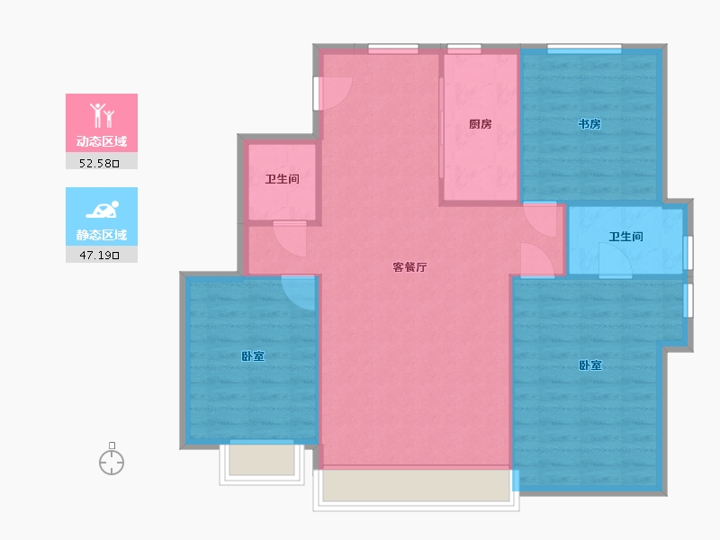 辽宁省-营口市-中天书香庭院-91.86-户型库-动静分区