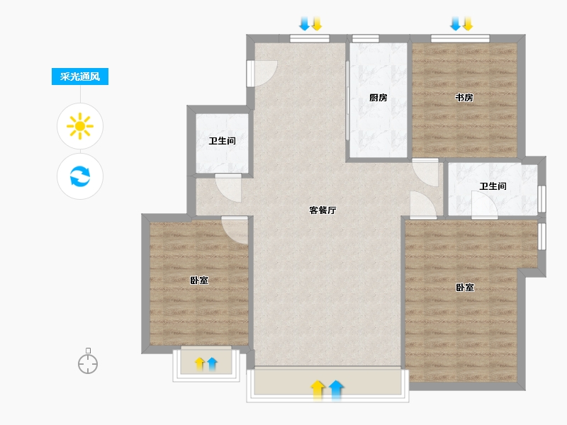 辽宁省-营口市-中天书香庭院-91.86-户型库-采光通风