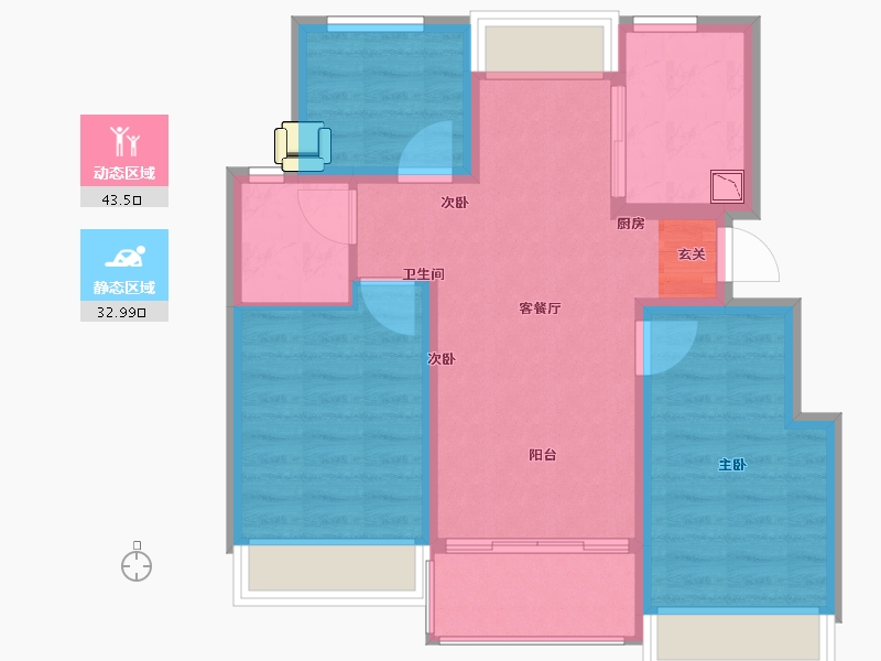 江苏省-南京市-云溪璟园-67.89-户型库-动静分区