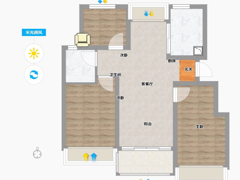 江苏省-南京市-云溪璟园-67.89-户型库-采光通风