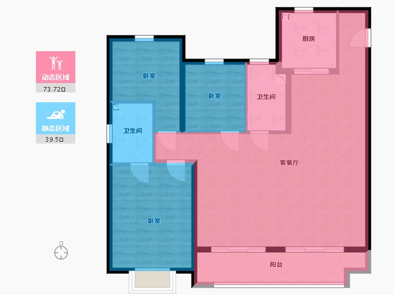 陕西省-西安市-南飞鸿·蓝庭序-102.38-户型库-动静分区