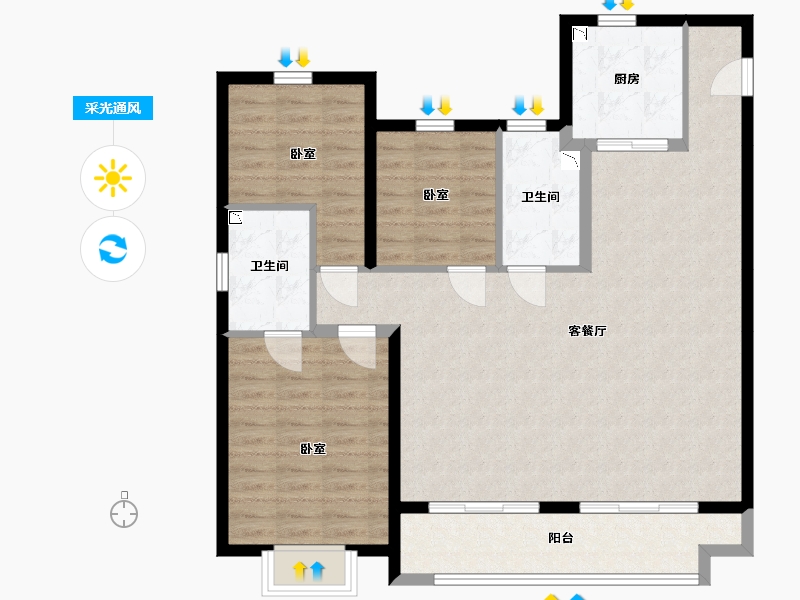 陕西省-西安市-南飞鸿·蓝庭序-102.38-户型库-采光通风