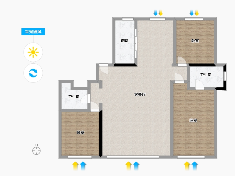 辽宁省-盘锦市-林海景天·林翠苑-132.06-户型库-采光通风