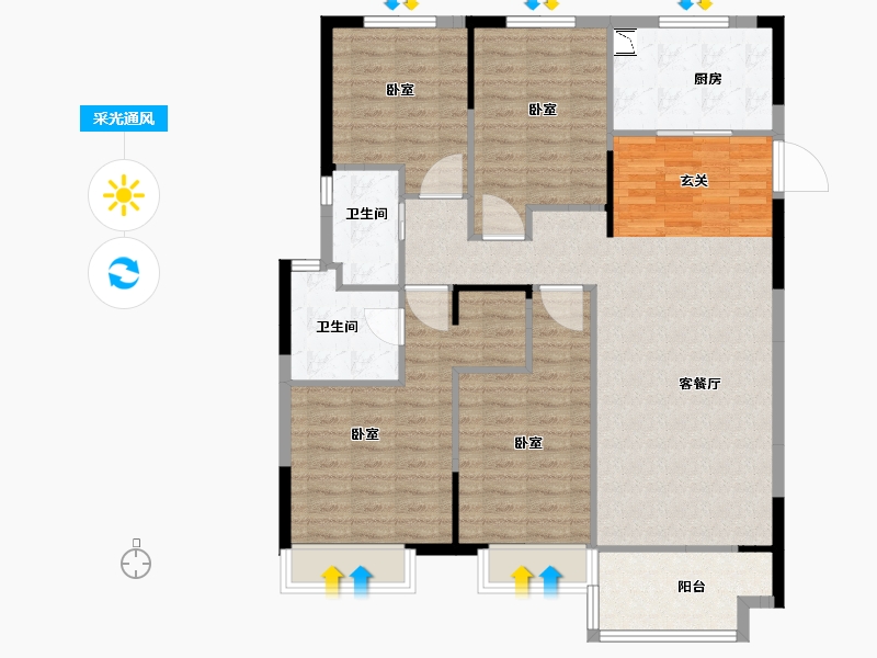 江苏省-徐州市-美的云熙府-118.00-户型库-采光通风