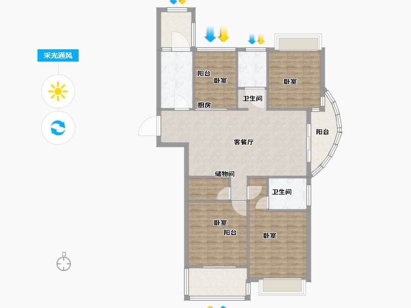 江苏省-苏州市-中航樾玺-123.00-户型库-采光通风