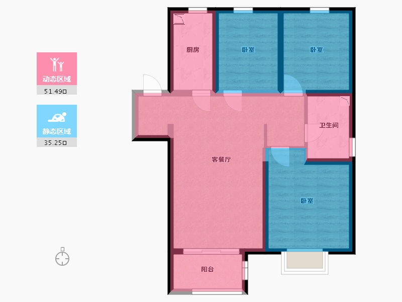 甘肃省-兰州市-兰州融创城-76.61-户型库-动静分区