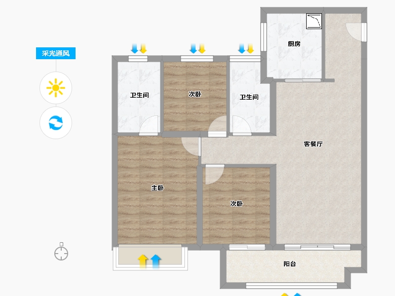 陕西省-榆林市-阳光城璞悦-88.67-户型库-采光通风