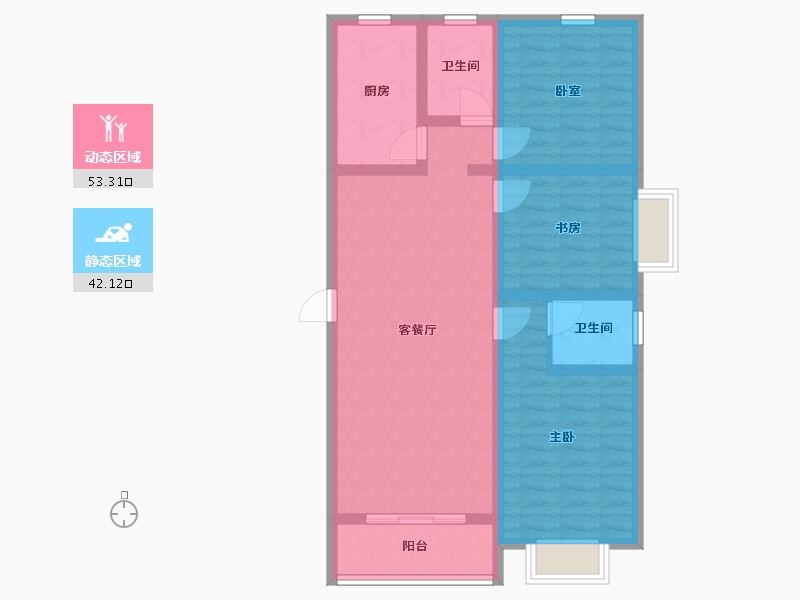 陕西省-咸阳市-滨河星城-84.47-户型库-动静分区