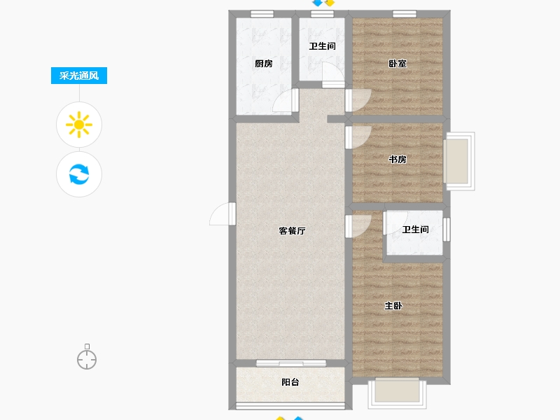 陕西省-咸阳市-滨河星城-84.47-户型库-采光通风