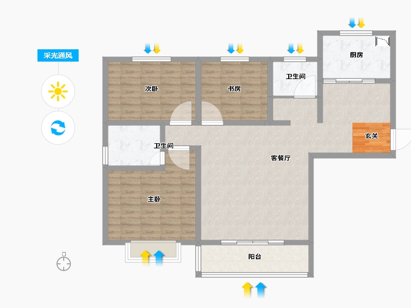 陕西省-宝鸡市-泰隆湖邸-108.00-户型库-采光通风