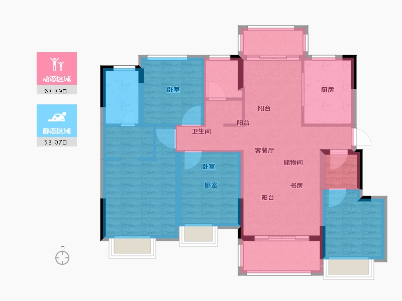 江苏省-南京市-电建地产·洺悦府-104.00-户型库-动静分区