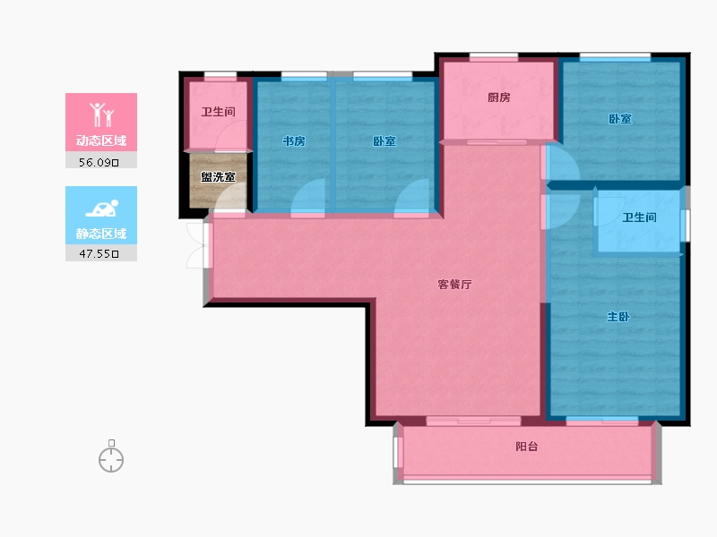 陕西省-西安市-鑫苑·又一程臻境-94.81-户型库-动静分区