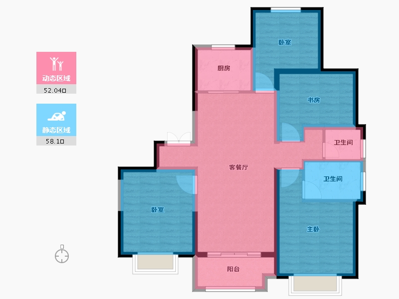 陕西省-西安市-鑫苑·又一程臻境-98.31-户型库-动静分区