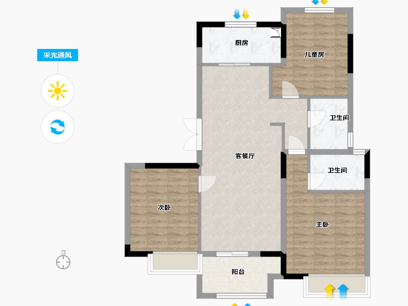 江苏省-苏州市-光明香樟园-94.40-户型库-采光通风