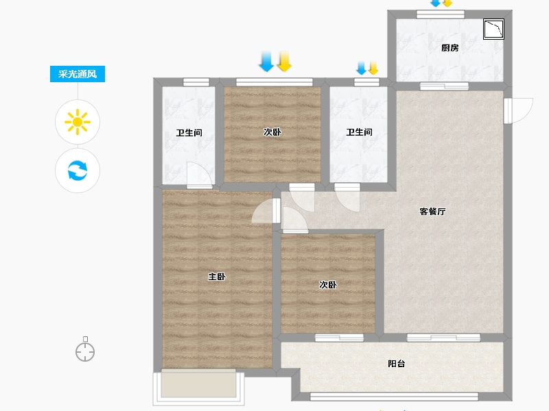 江苏省-苏州市-万科苏高新四季风景花园-86.40-户型库-采光通风