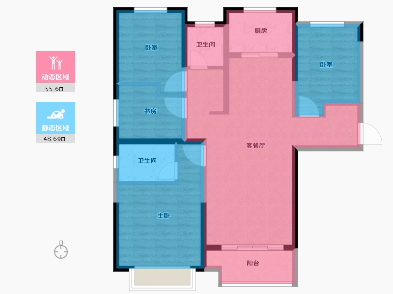 陕西省-西安市-鑫苑·又一程臻境-92.55-户型库-动静分区