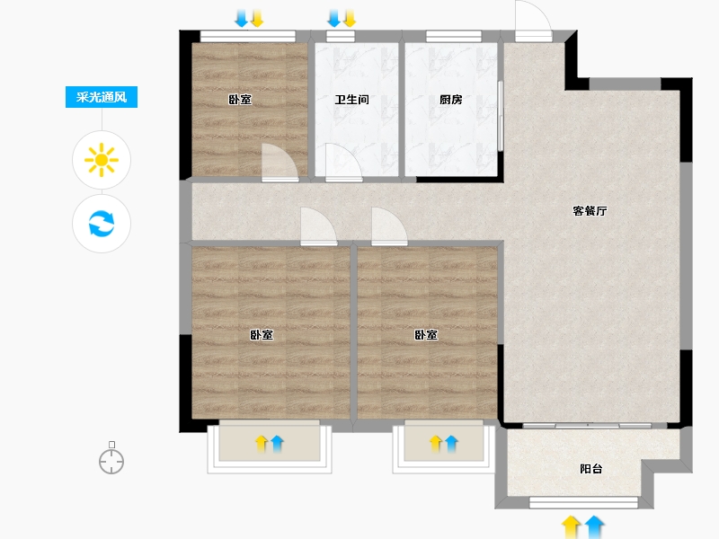 江苏省-苏州市-金科观天下-76.00-户型库-采光通风