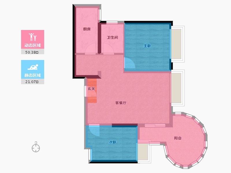 陕西省-西安市-易道郡玫瑰公馆-63.20-户型库-动静分区