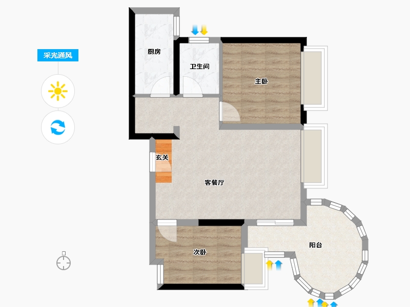 陕西省-西安市-易道郡玫瑰公馆-63.20-户型库-采光通风