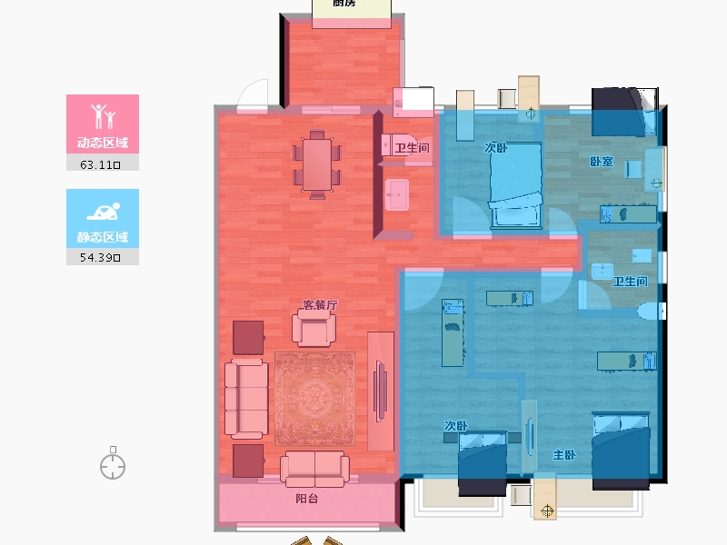 陕西省-宝鸡市-宝鸡碧桂园凤凰城-105.21-户型库-动静分区