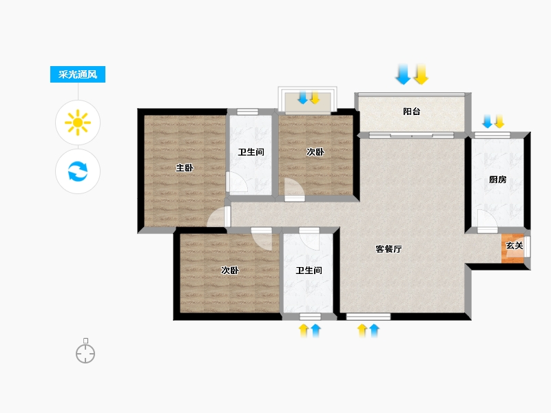 陕西省-西安市-易道郡玫瑰公馆-95.30-户型库-采光通风