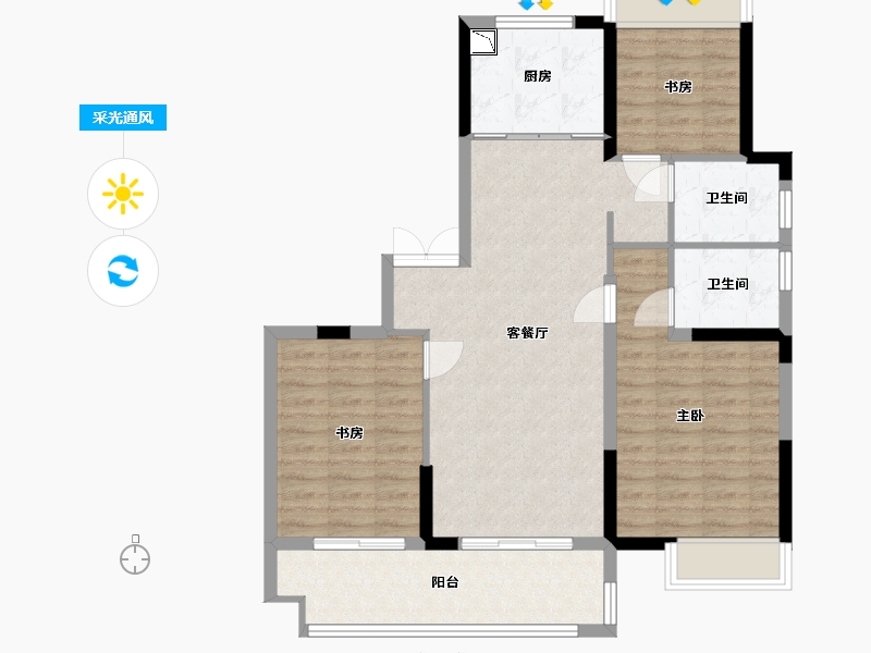 江苏省-盐城市-太和名苑-90.69-户型库-采光通风