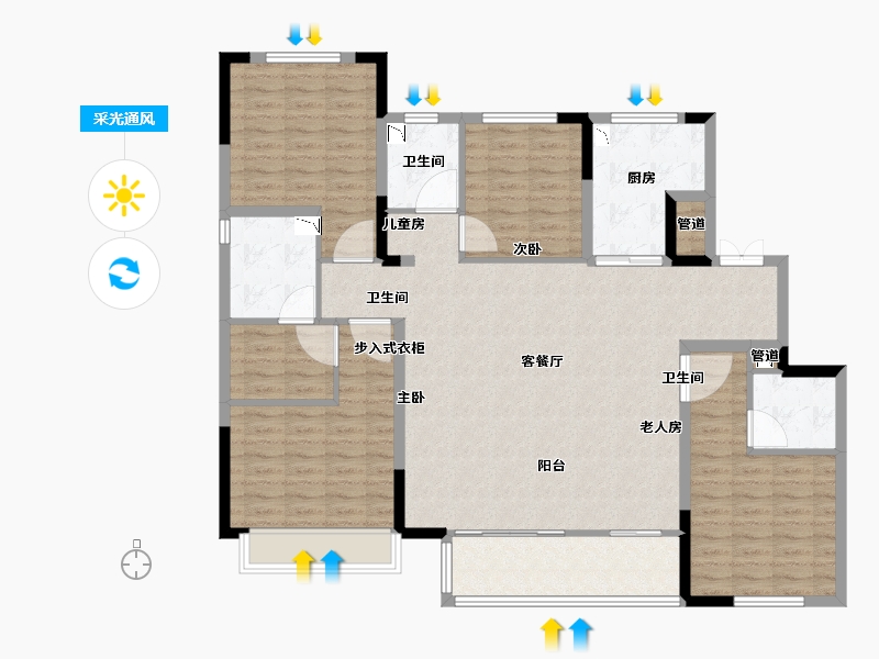 江苏省-徐州市-徐州富春山居-136.00-户型库-采光通风