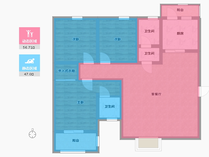 陕西省-西安市-华宇景观天下二期-91.56-户型库-动静分区