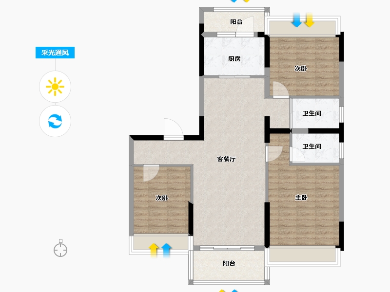 江苏省-南京市-碧桂园伯爵台-100.00-户型库-采光通风