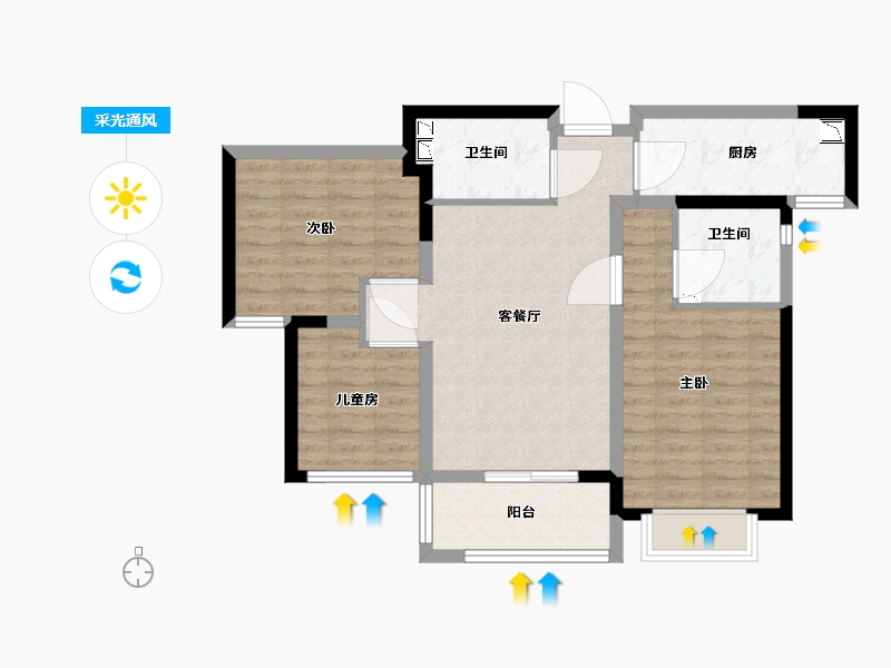 江苏省-苏州市-璀璨绿翠花园-78.00-户型库-采光通风