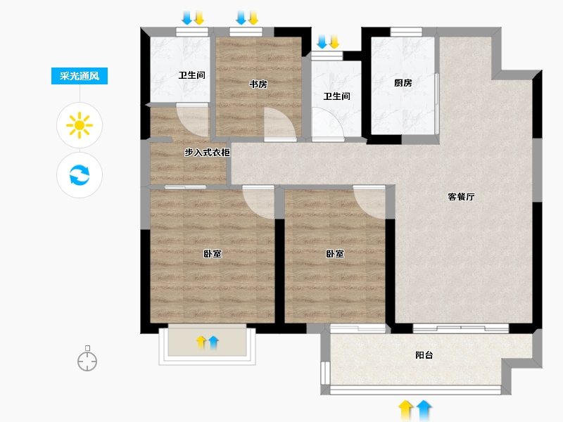 江西省-抚州市-时代天境-76.00-户型库-采光通风