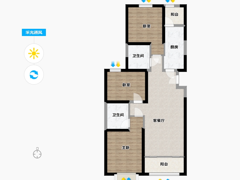 陕西省-咸阳市-咸阳恒大帝景-87.15-户型库-采光通风