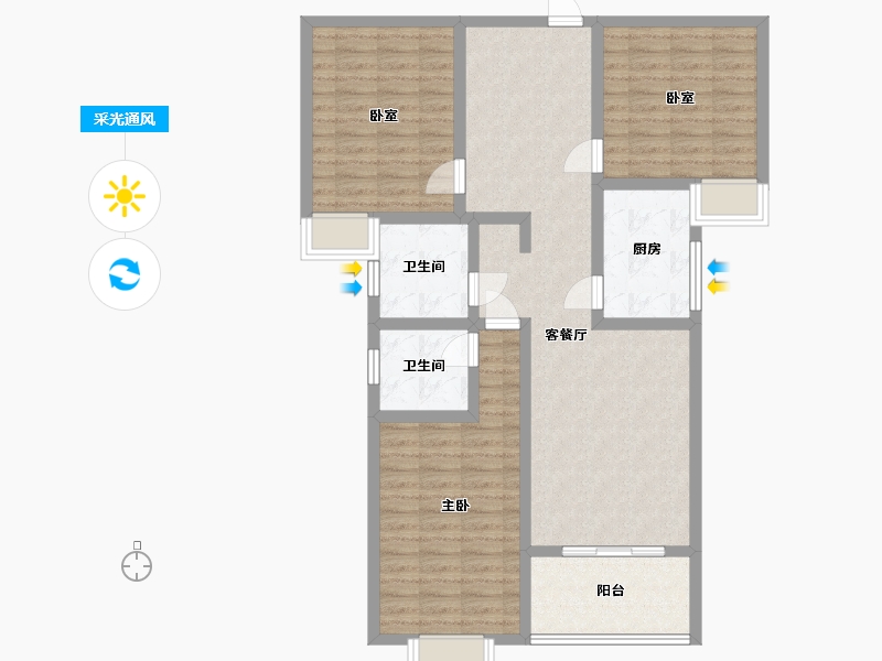 陕西省-咸阳市-滨河星城-105.43-户型库-采光通风