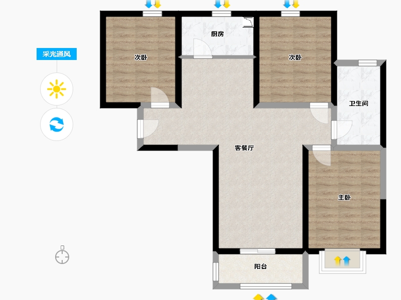 陕西省-西安市-林河世家-86.32-户型库-采光通风