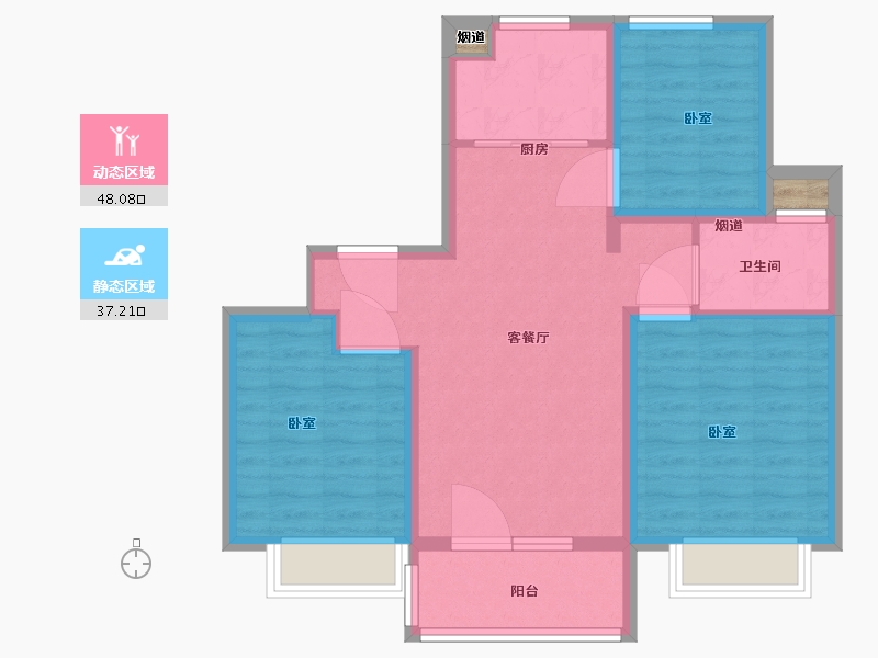 江苏省-苏州市-中锐弘阳·星唐府-77.00-户型库-动静分区