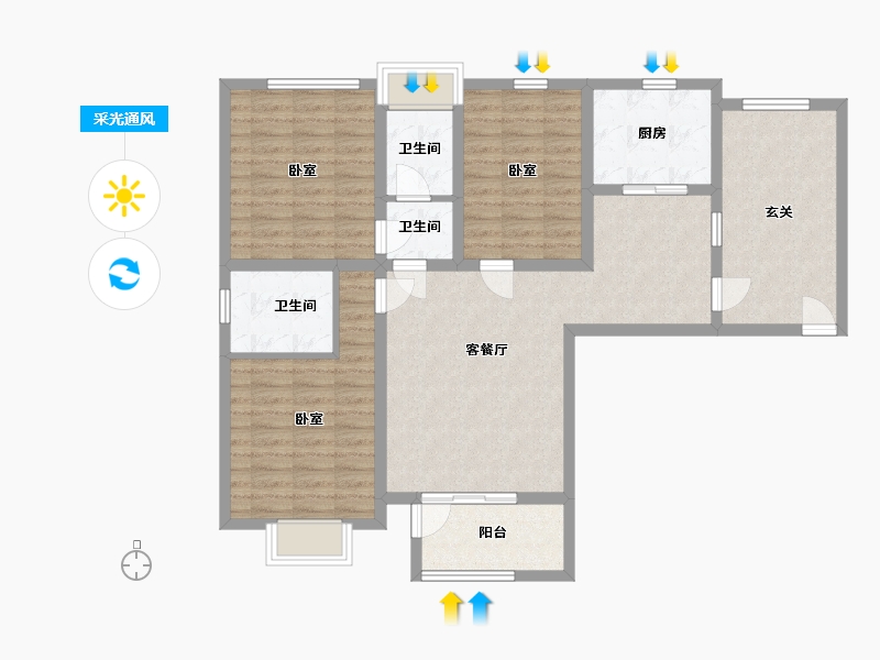 陕西省-西安市-清渭公馆-105.64-户型库-采光通风